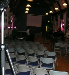 Reading Big School Hall being prepared for the Year 7 concert
