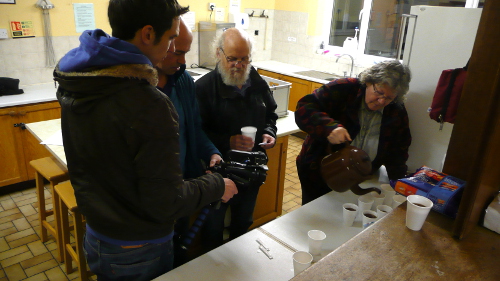 Rob, David, Harry and Mary filming their tea-making